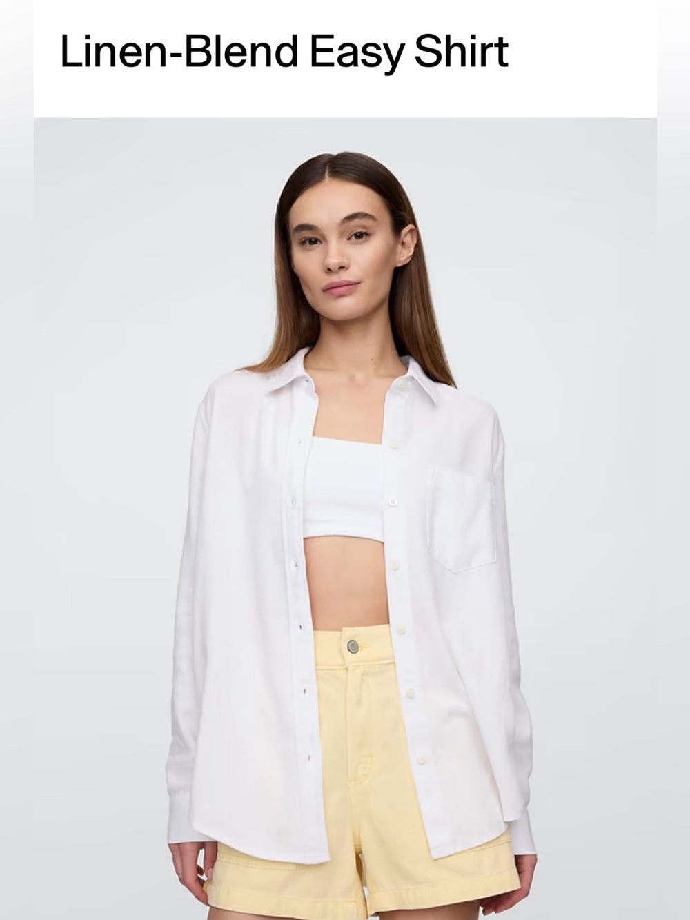 GAP White Linen-Blend Easy Button-Down Shirt